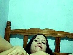 latina cums hard masturbating in bedroom