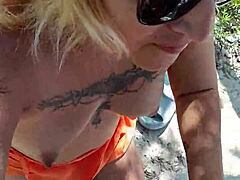 latina prostitute flashes tits and ass in public before sucking