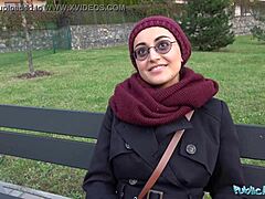 hey, check out this afghan beauty paying to ride a big cock in public