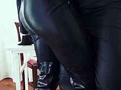 i'm obsessed with leather during office threesome fun