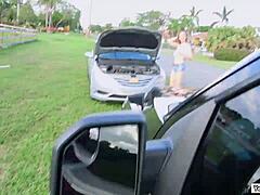 naughty jessie teases stranger with her tight pussy outdoors