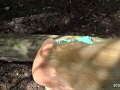 Man, this blonde bitch gets drilled in the woods on a Tinder date!
