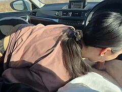 Fucked a friend with a boyfriend right in the car during daylight