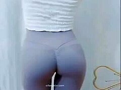 Hey, watch this Asian girl groove with a sexy cameltoe on display.