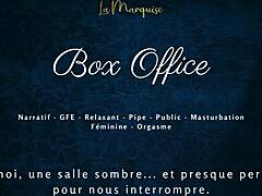 box office vibes with a subtle public blowjob and flirty french talk in the open