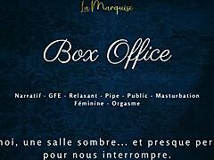 box office vibes with a subtle public blowjob and flirty french talk in the open