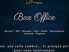 box office vibes with a subtle public blowjob and flirty french talk in the open