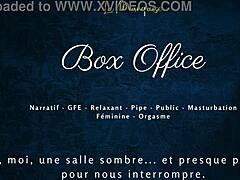 box office vibes with a subtle public blowjob and flirty french talk in the open