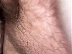 pussy fuck cumshot turns into messy creampie with small cock in wild bedroom action