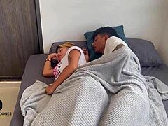 Shy Latina stepsister gets anal and mouth cum in bed