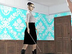 Suggestive-Neutral Principled BDSM Animation with Intense Caning in Garage Scene