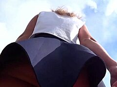 Upskirt girl caught without panties on hidden cam