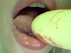 Elzakom shows off her sweet pussy while playing with a dildo.