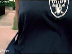hey, check my wifey flashing her big tits on the street