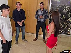 Stepmom seduces stepson and friend in wild bedroom romp