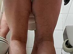 Wow! Wife washing, peeing, and flashing her big ass at home!
