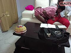 School Girl Bangs Classmate on Couch During Study