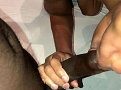 This busty Dominican chick is giving me a wild handjob and oral right now.