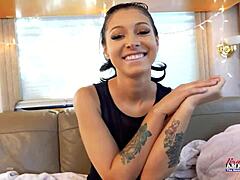 Who knew tattooed brunette Raven Lane could suck a hard cock then get bent over for shaved pussy doggystyle fucking and facial.