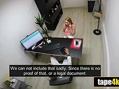 Stunning Hungarian Redhead in Debt! Gets Hard Bargain with Bank Clerk at Office!