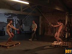 Sebastian ties up big balls and uncut shaft for kinky play.