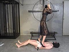 Japanese mistress clamps clothespins on slave's nipples and cock. That's wild stuff!