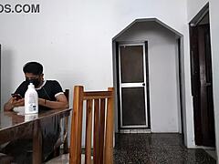 Creepy stepfather jerks off watching her bathe in the bathroom with sneaky lust.