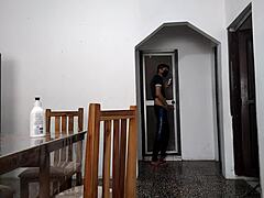 Creepy stepfather jerks off watching her bathe in the bathroom with sneaky lust.