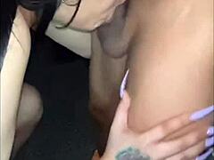 Black stud destroys Venezuelan shemale's throat with massive cock on webcam