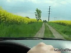Stranded teen gets banged hard on hood in outdoor POV.