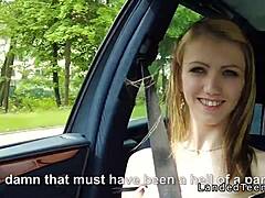 Stranded teen gets banged hard on hood in outdoor POV.
