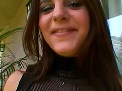 A horny brunette bombshell stumbles on masked lesbians and joins to bang a lucky guy.