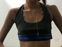 Latina sister helps with cardio in intense workout session