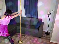 isn't she cute dancing in a princess dress for the first time on pole?