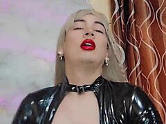 Latex Transsexual Enjoying Solo Play