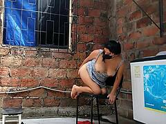 Recording My Neighbor Fingering Herself Until She Spots Me.