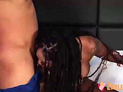 So, Cali Sweets, this ebony babe, got slammed by two huge BBCs. After some steamy foreplay, they went all in with double penetration.