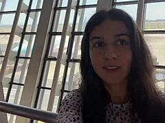 crazy cumwalk at busy airport with risky public blowjob daringly done.
