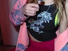 Bonneyuwu teen solo with 3 lollipops in petite fetish display