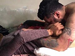 Wet pussy gets intense anal licking from cute Latina. Cum shot lands right on her big ass.