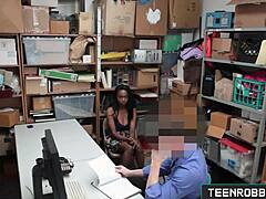 teen shoplifter daya knight caught by guard, gets fucked hard in secret office