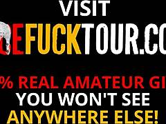 Petite Latina amateur gets rough throat action from tourist. She takes a messy cumshot.