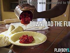 Stunning ebony teen Victoria Antoinette strips down in the kitchen for a tease