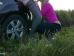 Dialogic-Provocative Horny taxi driver slammed blonde hard by the car at sunset. Wanna see how this amateur couple gets wild outdoors?