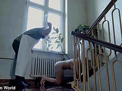Shocking! Lazy Cleaning Girl Endures Rough Work Training in Trailer. Her Ass Gets Spanked Hard!