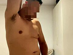 He's home alone, fully naked, jerking off hard.