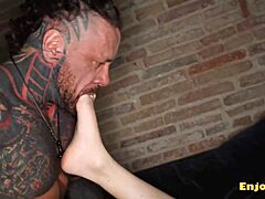 yo, watch this inked brunette get her wet pussy slammed by her tattooed lover
