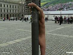 Blonde Euro babe group fucked hard in public outdoor scene