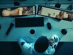 alura jenson, blonde suspect, busted in shop. intense office action unfolds in full scene.