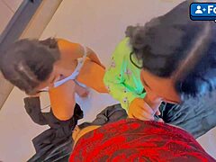 two sisters sharing their boyfriend’s dick and getting his cum on their faces